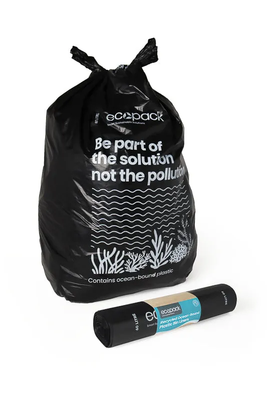 Ecopack 60L Recycled Garbage Bags - Ocean Bound - XL (1 Roll/30 Bags)