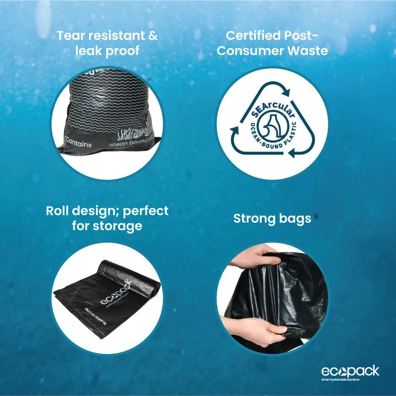 Ecopack 60L Recycled Garbage Bags - Ocean Bound - XL (1 Roll/30 Bags)
