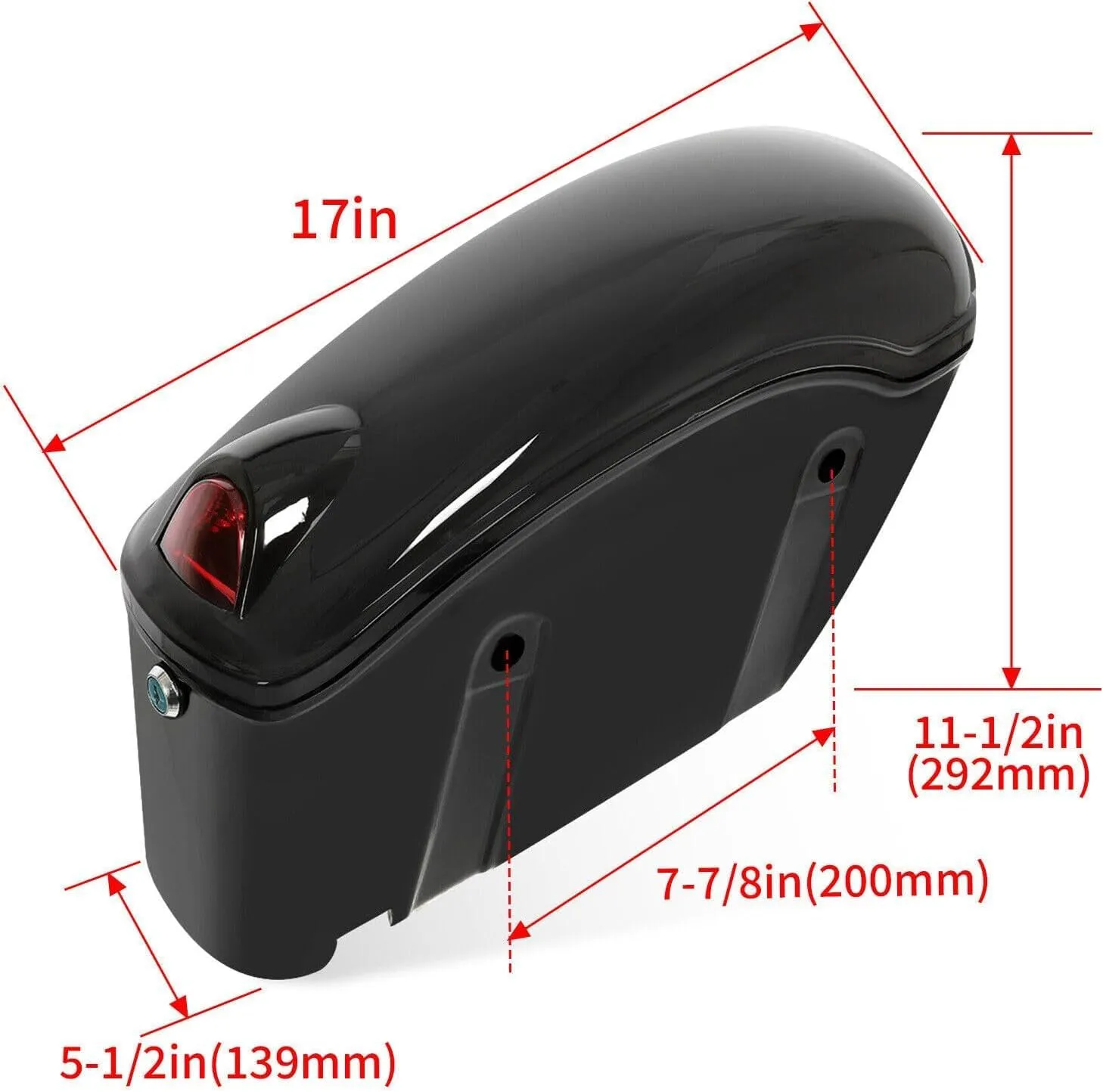ECOTRIC Black Universal Hard Saddle Bag Trunk Tail Box w/Top Rack & Backrest & Tail Light Compatible with Yamaha Cruiser
