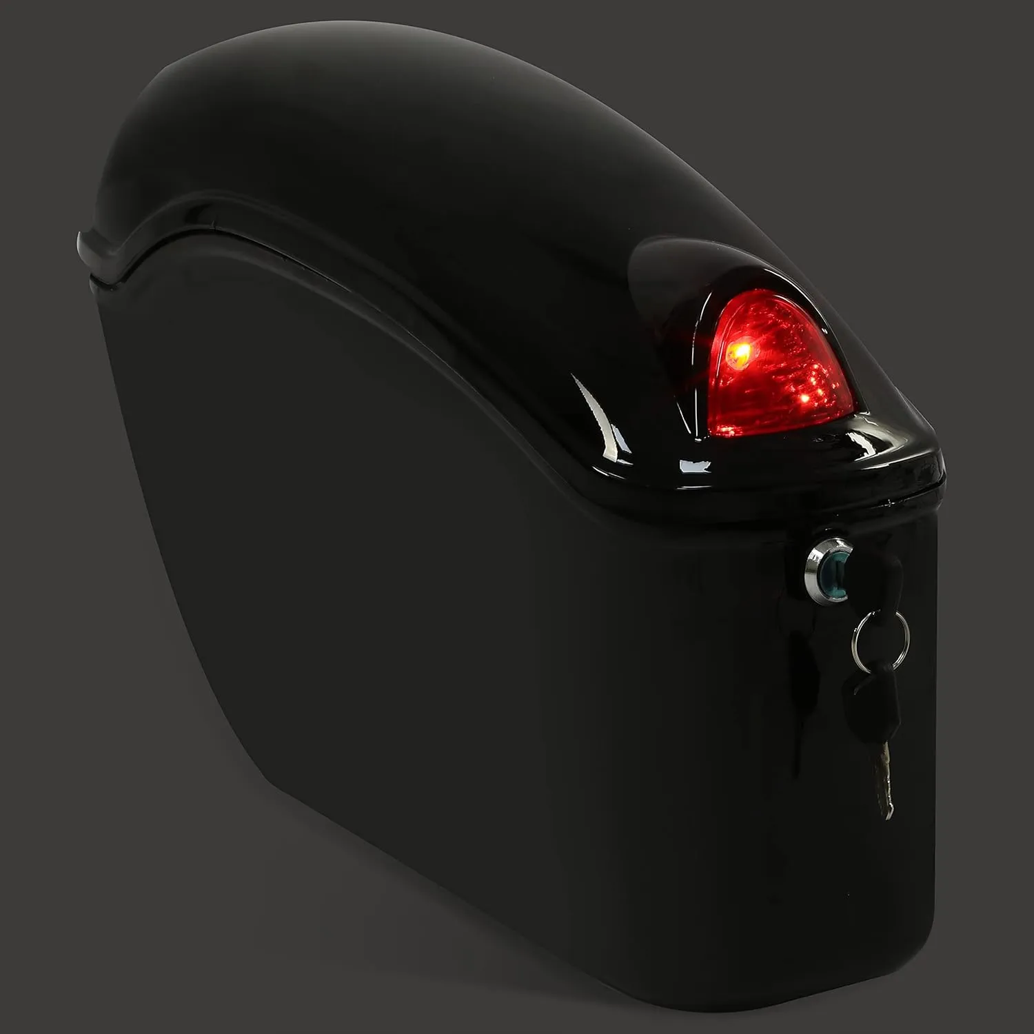 ECOTRIC Black Universal Hard Saddle Bag Trunk Tail Box w/Top Rack & Backrest & Tail Light Compatible with Yamaha Cruiser