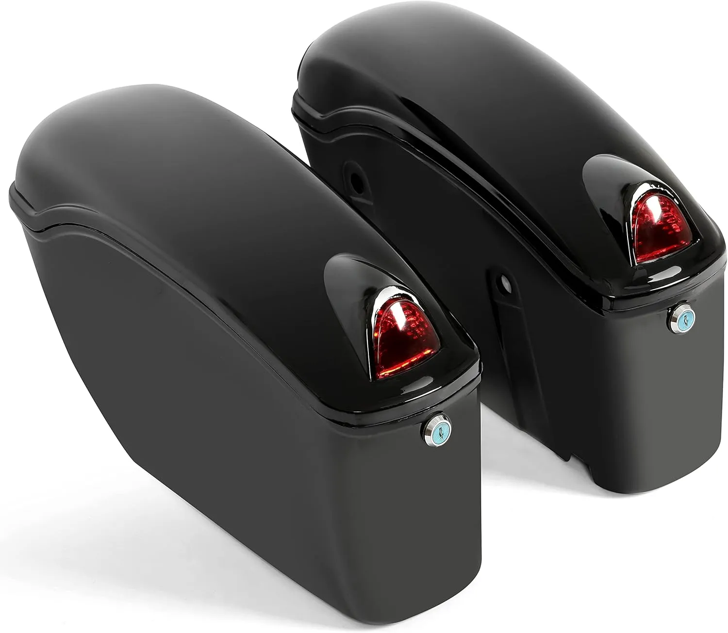 ECOTRIC Black Universal Hard Saddle Bag Trunk Tail Box w/Top Rack & Backrest & Tail Light Compatible with Yamaha Cruiser