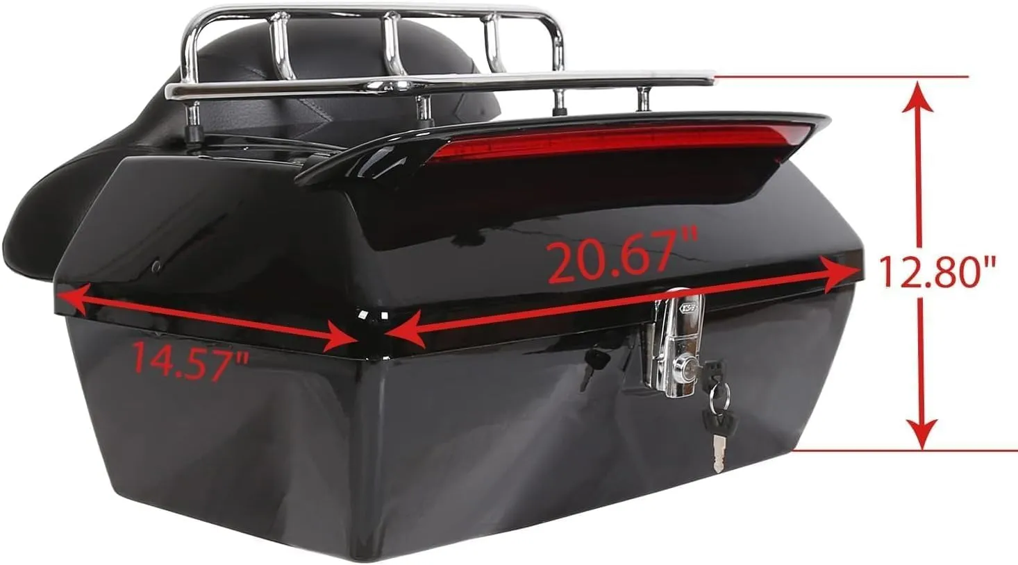 ECOTRIC Black Universal Hard Saddle Bag Trunk Tail Box w/Top Rack & Backrest & Tail Light Compatible with Yamaha Cruiser