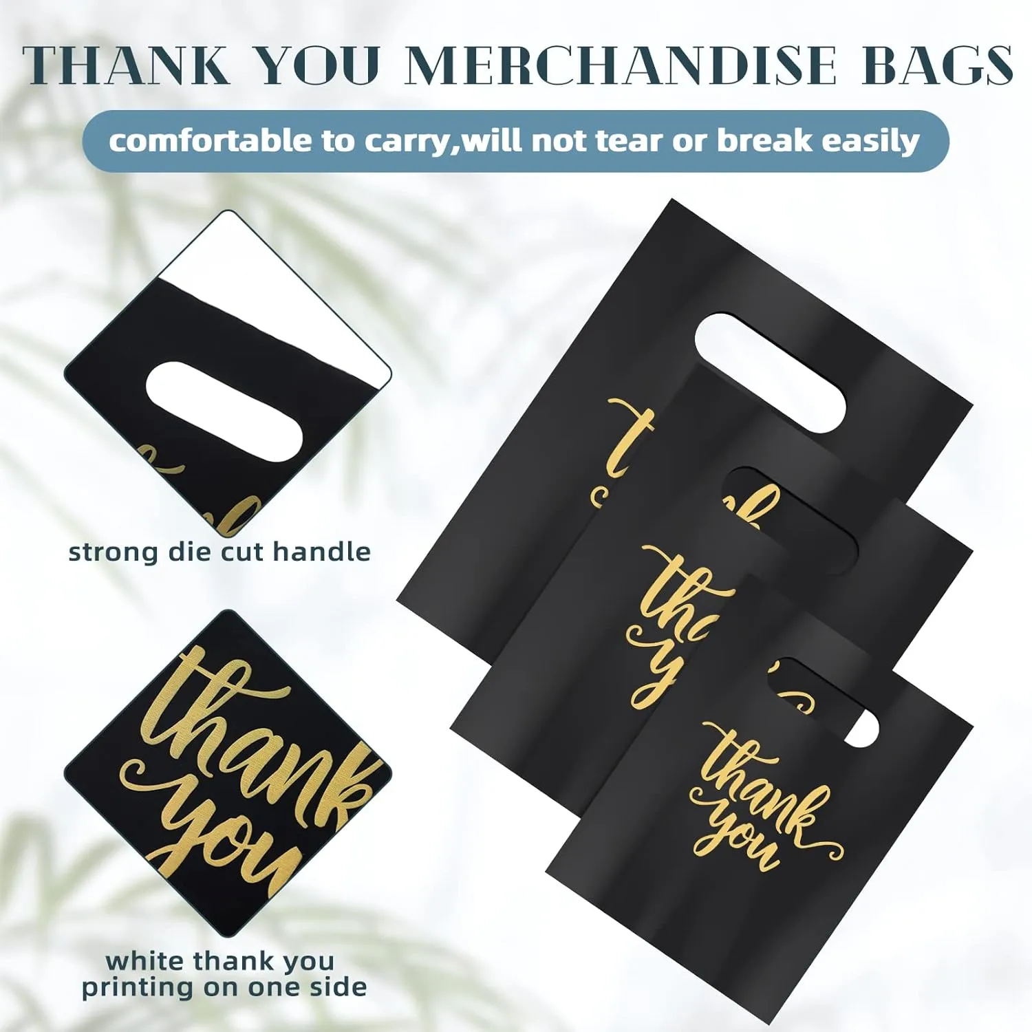 Eersida 200 Pcs Thank You Plastic Bags with Handles Die Cut Plastic Shopping Merchandise Bags Bulk 3 Sizes Retail Grocery Shopping Pack for Small Business Goodie Wedding Party(Black)