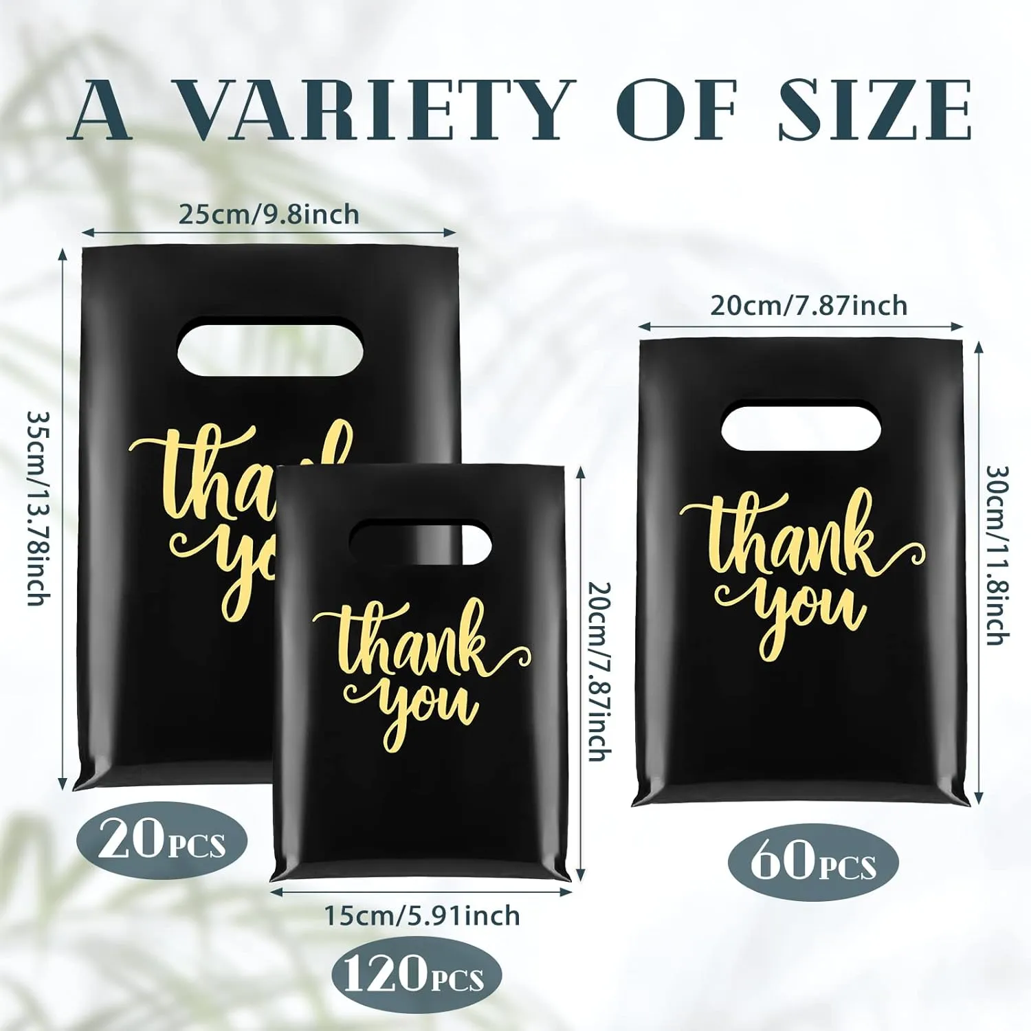 Eersida 200 Pcs Thank You Plastic Bags with Handles Die Cut Plastic Shopping Merchandise Bags Bulk 3 Sizes Retail Grocery Shopping Pack for Small Business Goodie Wedding Party(Black)