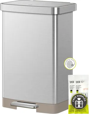 EKO Hudson Matte Stainless 50 Liter/13.2 Gallon Step Trash Can with Rear Trash Bag Storage Compartment