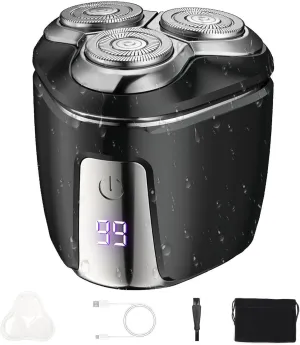 Electric Head Hair Shaver for Men-Mini Electric Razor Portable Rotary Shaver Rechargeable Wet/Dry & Bald Head Grooming Kit with Led Display Magnetic Mini Razor for Travel Black