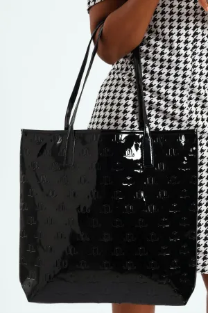 Embossed Monogram Book Bag - Black