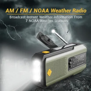 Emergency Weather Radio – Solar Hand Crank AM/FM NOAA Radio with Flashlight & Power Bank