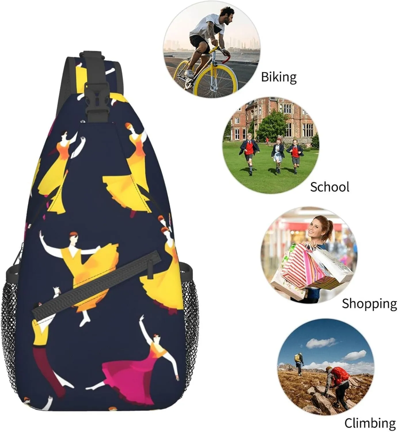 England Symbols Print Crossbody Sling Backpack For Women Men,Sling Bag Travel Hiking Chest Bag Daypack