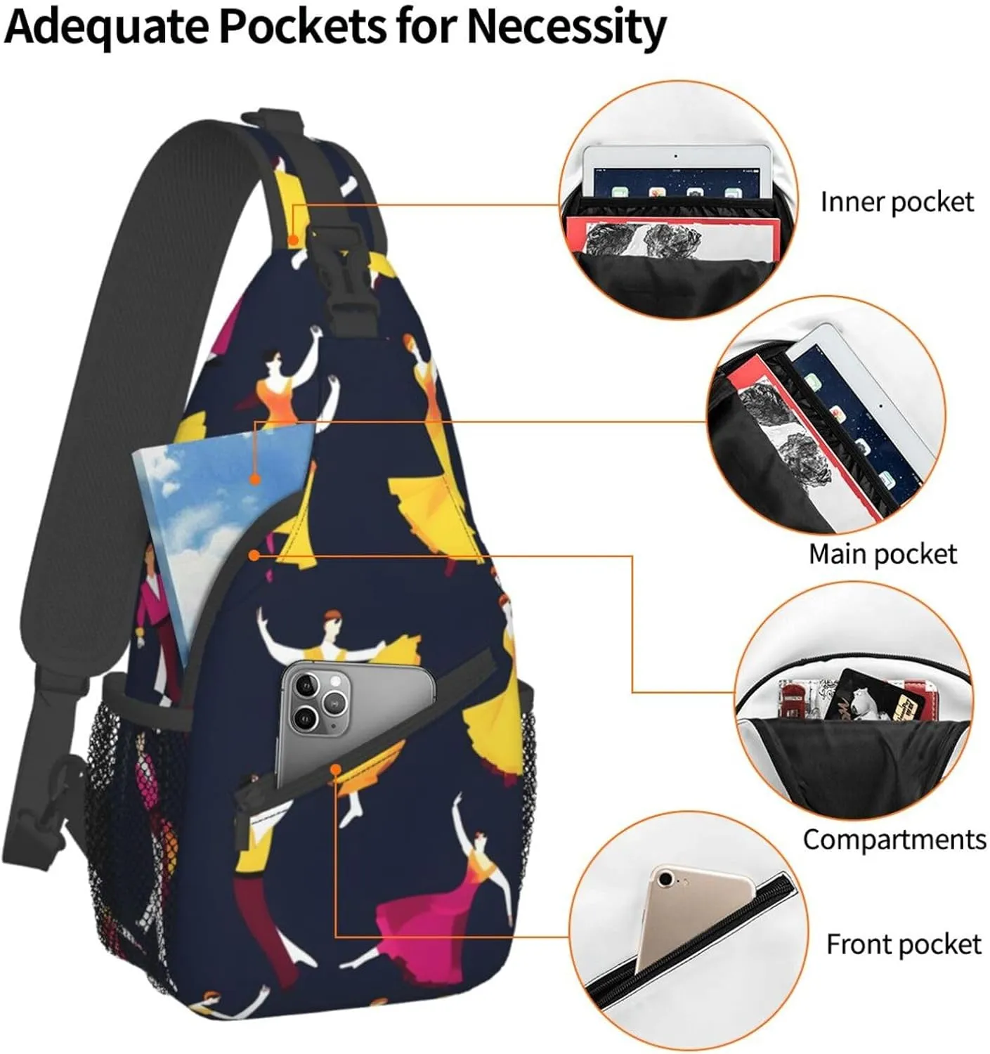 England Symbols Print Crossbody Sling Backpack For Women Men,Sling Bag Travel Hiking Chest Bag Daypack