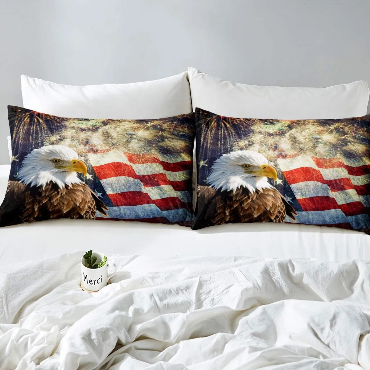Erosebridal American Flag Comforter Cover Eagle Room Decorative Duvet Cover Firework Bedding Set Wildlife Soft Microfiber Breathable Quilt Cover 1 Duvet Cover with 2 Pillow Cases Queen Size