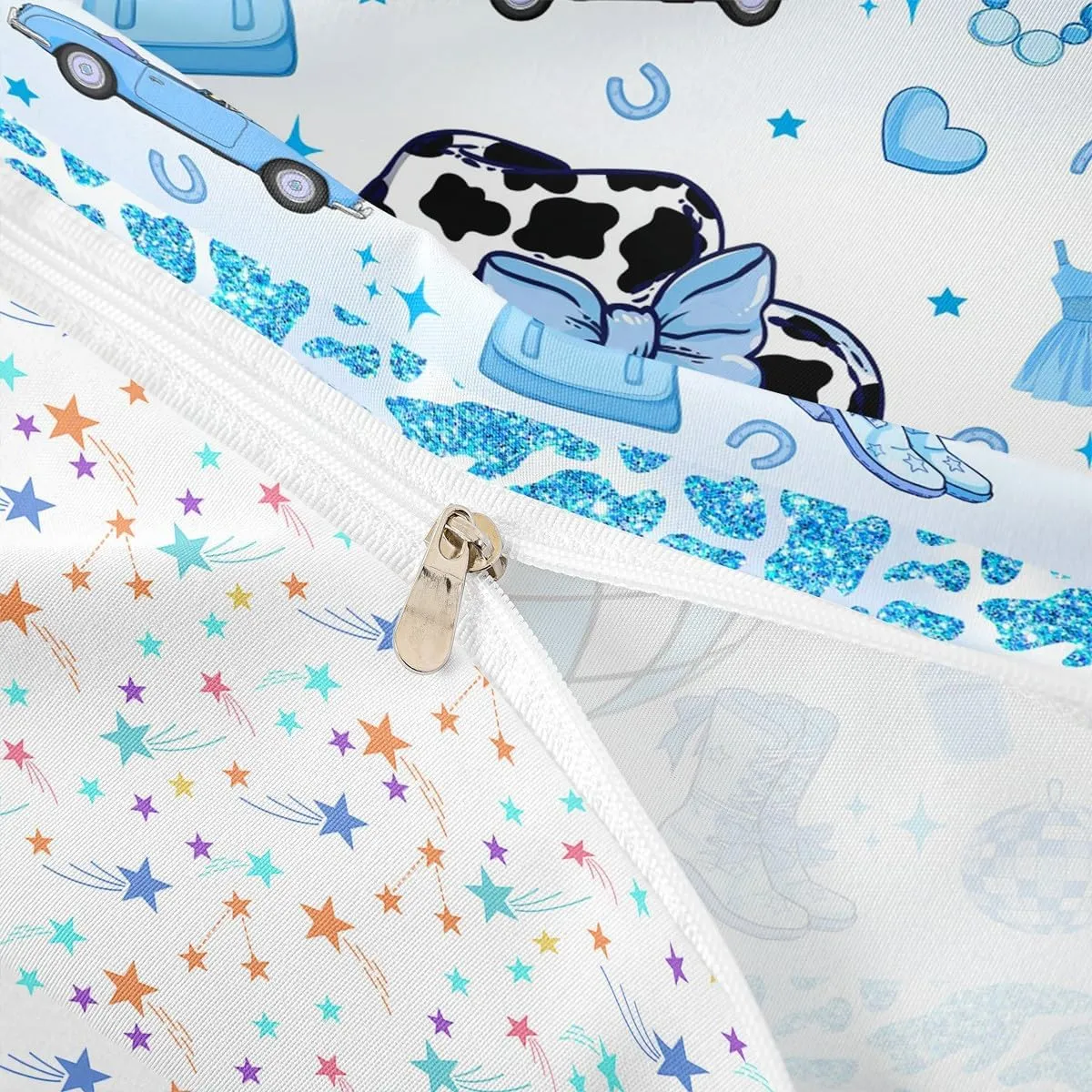 Erosebridal Cowboy Bedding Set,Cowgirl Boots Hats Duvet Cover Queen for Kids Teens Adults,Southwestern Bed Set,Blue Hippie Cow Pattern Comforter Cover with 2 Pillowcases Bedroom Decor