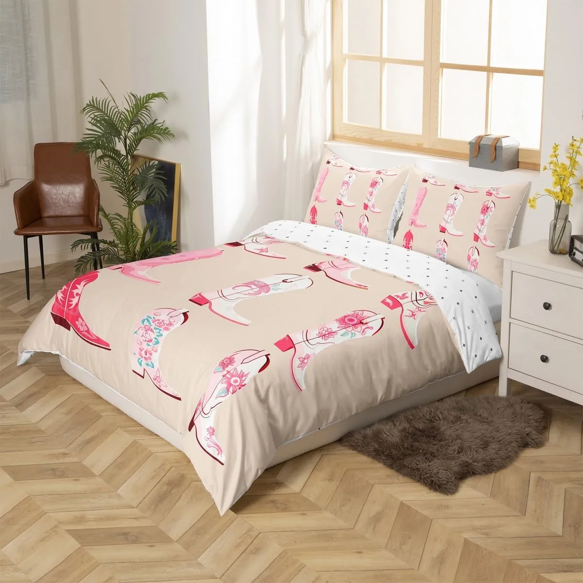Erosebridal Cowgirl Duvet Cover Twin for Kids Boys Girls,Western Cowboy Boots Bedding Set,Wild West Cowgirl Quilt Cover,Farmhouse Bed Set with 1 Pillowcase Bedroom Decor