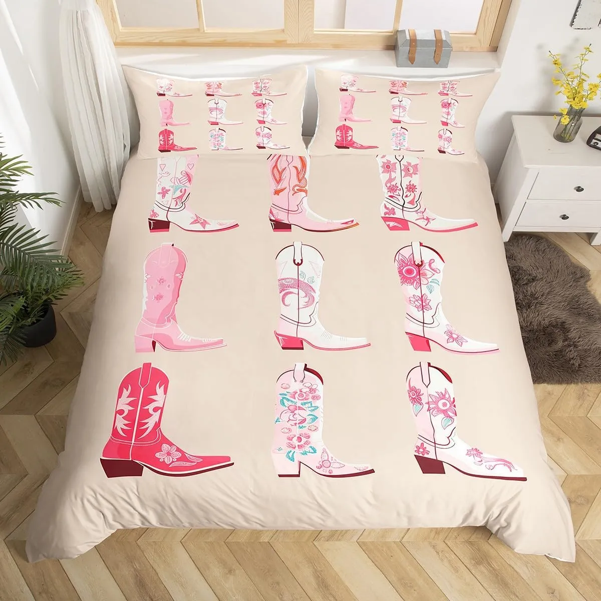 Erosebridal Cowgirl Duvet Cover Twin for Kids Boys Girls,Western Cowboy Boots Bedding Set,Wild West Cowgirl Quilt Cover,Farmhouse Bed Set with 1 Pillowcase Bedroom Decor