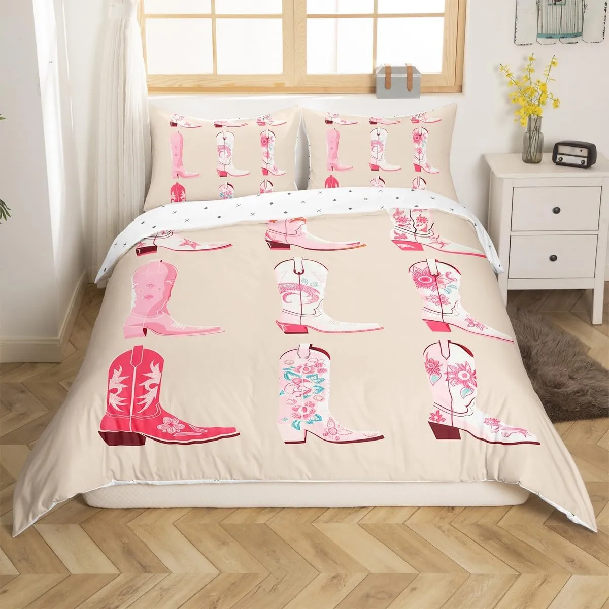 Erosebridal Cowgirl Duvet Cover Twin for Kids Boys Girls,Western Cowboy Boots Bedding Set,Wild West Cowgirl Quilt Cover,Farmhouse Bed Set with 1 Pillowcase Bedroom Decor