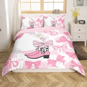 Erosebridal Girls Ribbon Bow Comforter Cover Queen,Western Cowgirl Boots Bed Set for Kids Teens Adults,Cheetah Leopard Print Duvet Cover,Vintage Flower Floral Quilt Cover