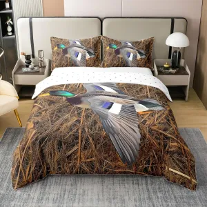 Erosebridal Mallard Duck Comforter Cover King Rustic Farmhouse Duvet Cover for Woman Man Woodland Tree Branches Leaves Bedding Set Vintage Jungle Cabin Decor Quilt Cover