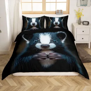 Erosebridal Skunk Duvet Cover Queen Size,Black and White 3D Skunk Bedding Set for Kids Boys Gilrs,Stuffed Animal Comforter Cover,Mammal Wildlife Bedspread Cover with 2 Pillow Cases