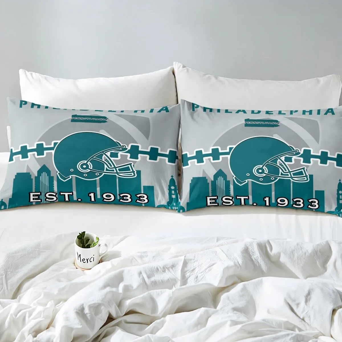 Erosebridal Sports Duvet Cover for Boys,Football Bedding Set Twin Size,American Football Players Comforter Cover,Sports Ball Game Bed Sets with 1 Pillowcase Microfiber(Philadelphia)