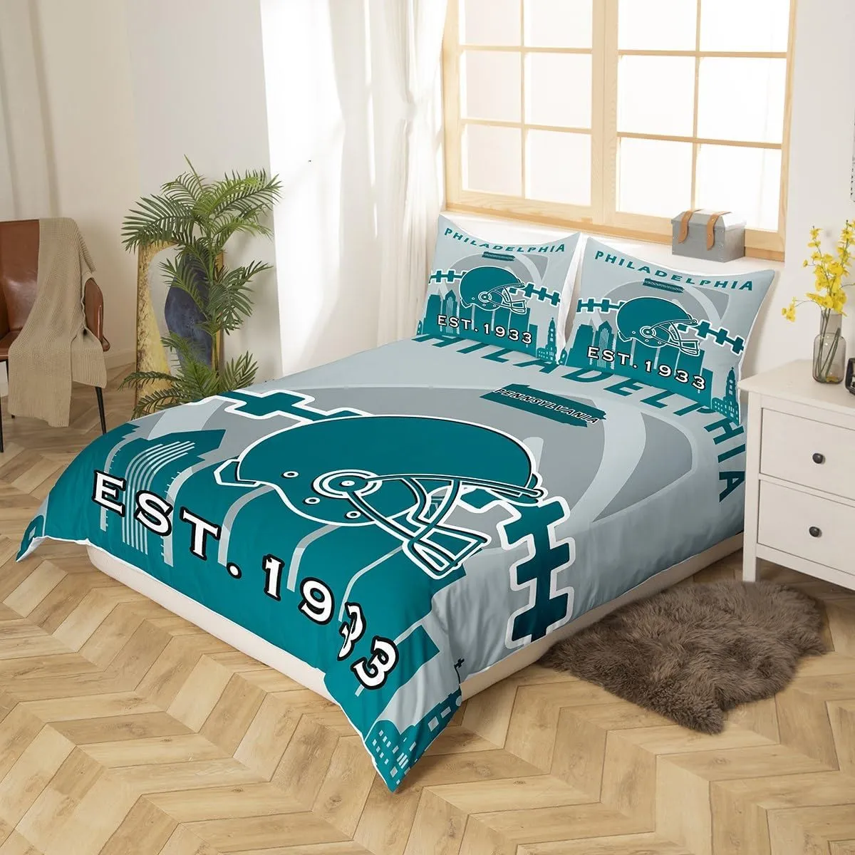 Erosebridal Sports Duvet Cover for Boys,Football Bedding Set Twin Size,American Football Players Comforter Cover,Sports Ball Game Bed Sets with 1 Pillowcase Microfiber(Philadelphia)