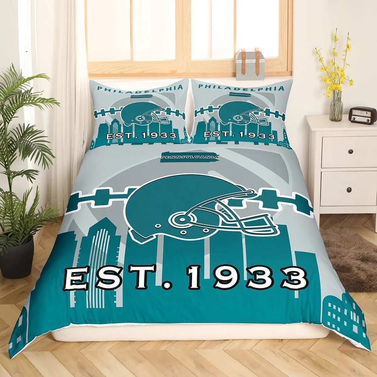 Erosebridal Sports Duvet Cover for Boys,Football Bedding Set Twin Size,American Football Players Comforter Cover,Sports Ball Game Bed Sets with 1 Pillowcase Microfiber(Philadelphia)