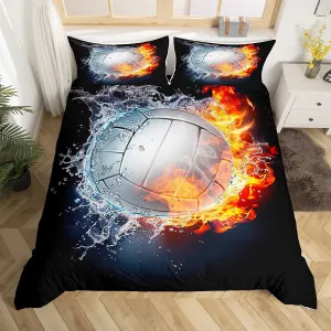 Erosebridal Volleyball Bedding Set Sports Duvet Cover Full Size Boys Girls Ball Theme Fire Water Comforter Cover Set 3 Pieces with 2 Pillowcases Kids Teens Bedroom Decor Quilt Cover
