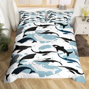 Erosebridal Whale Comforter Cover Twin, Marine Life Duvet Cover for Kids Boys Girls, Kawaii Cartoon Sea Animal Quilt Cover, Underwater Mammal Bedding Set, Dolphin Killer Whale Decor Bedspread Cover
