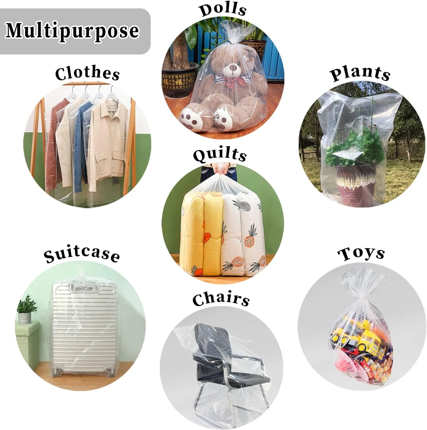 Extra Large Clear Plastic Storage Bags,10 Pieces 40x60 Inches Big Gaint Jumbo Huge Plastic Storage Bags for Luggage, Suitcase,Furniture,10 Ribbons Included