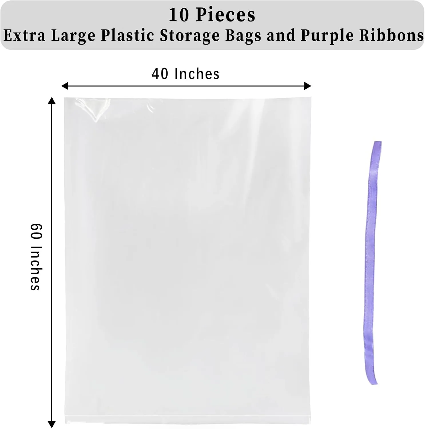 Extra Large Clear Plastic Storage Bags,10 Pieces 40x60 Inches Big Gaint Jumbo Huge Plastic Storage Bags for Luggage, Suitcase,Furniture,10 Ribbons Included