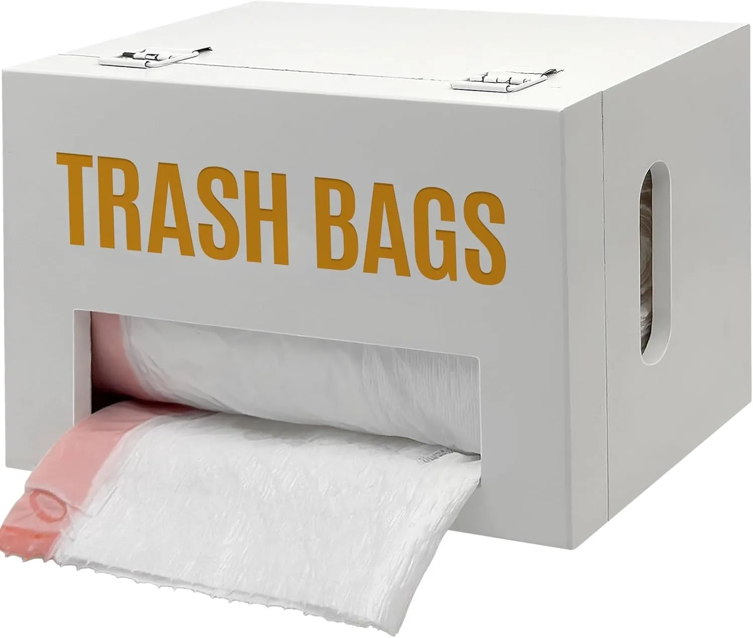 Extra Large White Bamboo Trash Bag Holder Dispenser, Fits Costco & Sam's Club Jumbo Rolls, Under-Sink, Cabinet & Wall Mount Organizer, Garbage Bag Storage for Kitchen, Pantry, Garage