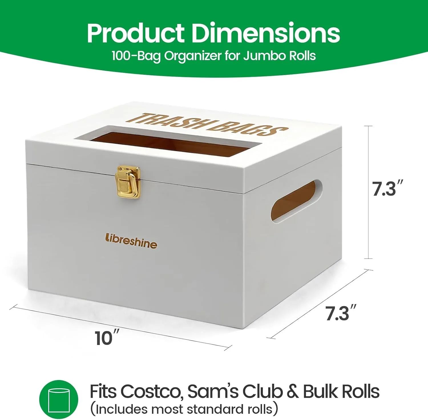 Extra Large White Bamboo Trash Bag Holder Dispenser, Fits Costco & Sam's Club Jumbo Rolls, Under-Sink, Cabinet & Wall Mount Organizer, Garbage Bag Storage for Kitchen, Pantry, Garage