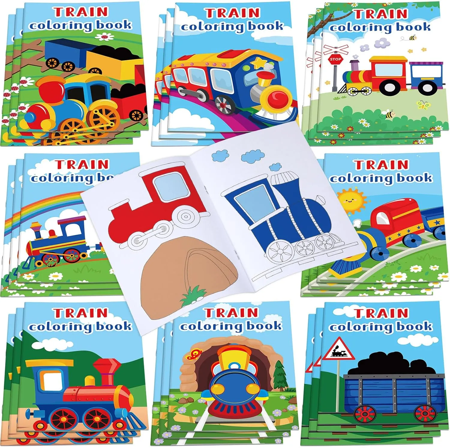 Faccito 24 Pcs Train Coloring Books Bulk Party Favors Trains Mini DIY Art Drawing Book, Drawing DIY Art Painting Color Booklet Goody Bags Fillers Games Party Favors
