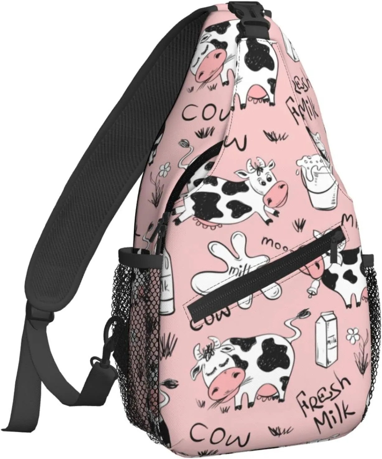 Famame Funny Cow Milk Print Sling Backpack Chest Bag Crossbody Shoulder Bag Gym Cycling Travel Hiking Daypack For Men Women