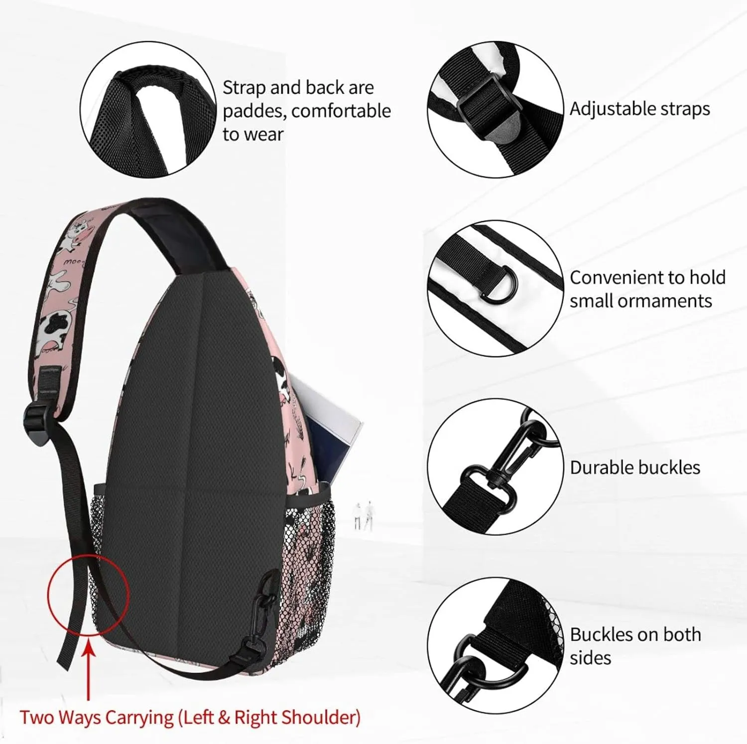 Famame Funny Cow Milk Print Sling Backpack Chest Bag Crossbody Shoulder Bag Gym Cycling Travel Hiking Daypack For Men Women
