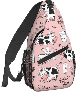 Famame Funny Cow Milk Print Sling Backpack Chest Bag Crossbody Shoulder Bag Gym Cycling Travel Hiking Daypack For Men Women