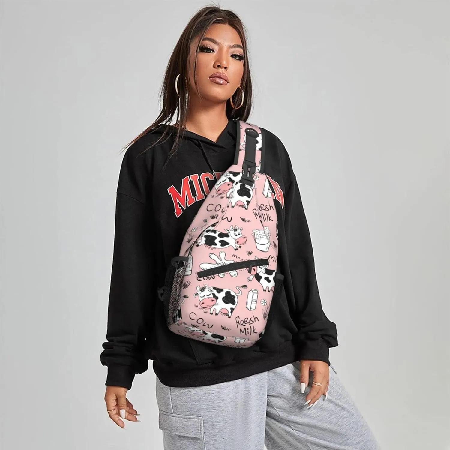 Famame Funny Cow Milk Print Sling Backpack Chest Bag Crossbody Shoulder Bag Gym Cycling Travel Hiking Daypack For Men Women