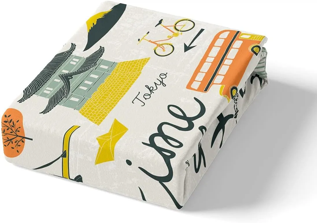 Feelyou 3 Pieces Queen Bedding Set for Kids Teens Travel Theme Duvet Cover Decorative Modern Cartoon Eiffel Tower Print Comforter Cover World Famous City Building Landscape Quilt Cover Ultra Soft