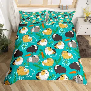 Feelyou Cartoon Hamster Bedding Set for Girls Boys Cute Guinea Pig Children Comforter Cover Decorative Pet Animal Theme Duvet Cover Carrot Vegetable Bedspread Cover 3Pcs with 2 Pillowcase Full Size