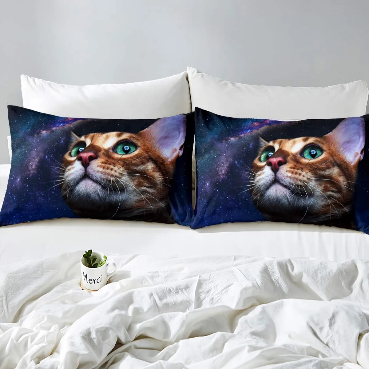 Feelyou Cat Print Duvet Cover Set Full Size Bedding Set 3D Vivid Cats Print Comforter Cover with 2 Pillowcases Chic Lovely Pets Theme Breathable Galaxy Nebula Microfiber Bedspread Cover Zipper 3Pcs