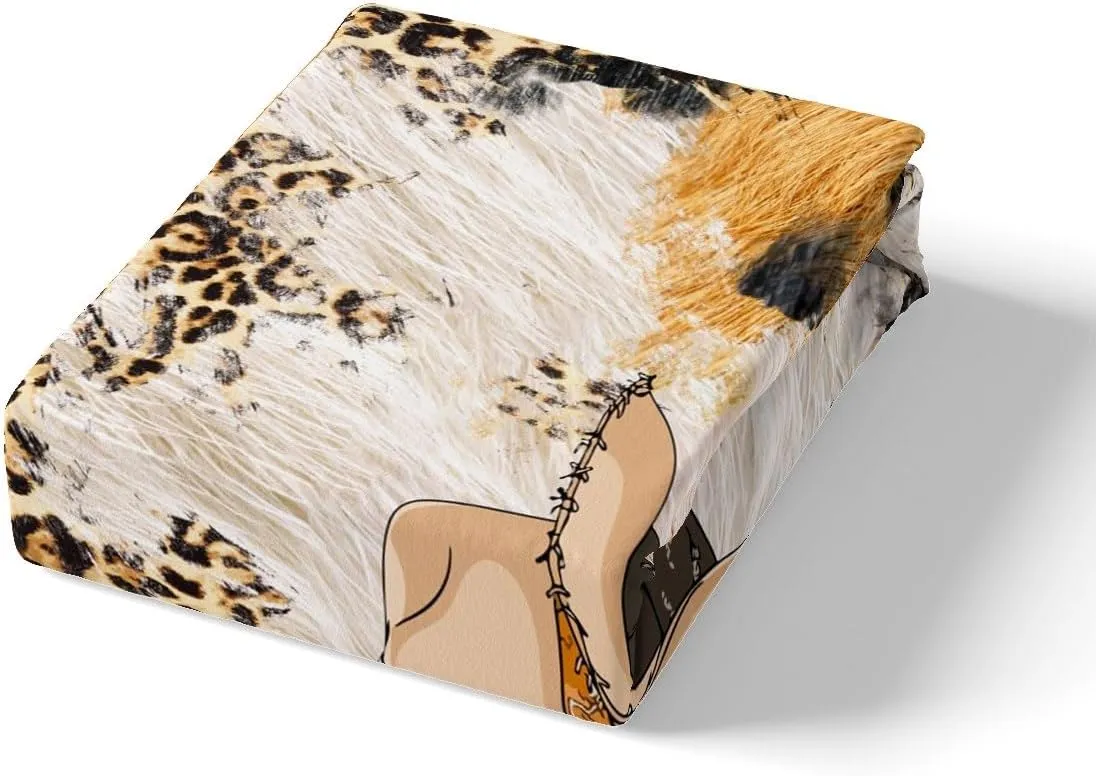 Feelyou Cowhide Duvet Cover Full, Western Cowboy Boots Bedding Set Leopard Print Comforter Cover Cowboy Bedspread Cover Microfiber Bed Set with 2 Pillow Case (No Comforter)