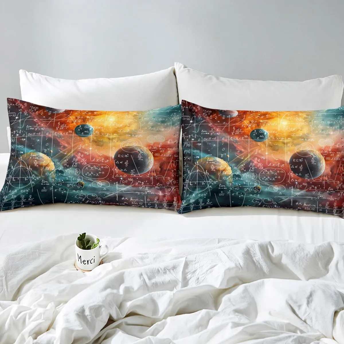 Feelyou Math Equation Bedding Set Full Size Kids Galaxy Solar System Comforter Cover Set for Boys Girls Teens Mathematics Formula Biology Duvet Cover Geometry Science Bedspread Cover Room Decor