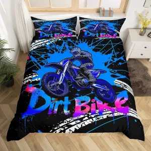 Feelyou Racing Motocross Rider Kids Bedding Set,Boys Girls Full Size,Extreme Sports Duvet Cover,Dirt Bike Comforter Cover,Tire Print Bedclothes Motorcycle Bedroom Decor,No Comforter