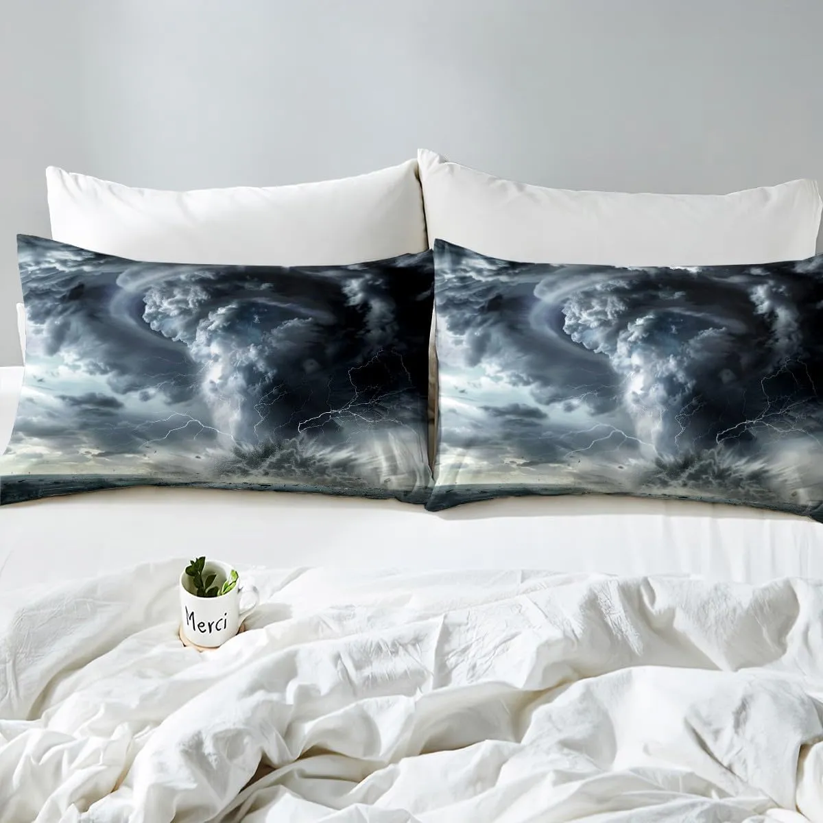 Feelyou Tornado Comforter Cover Twin Size Natural Disaster Theme Bedding Set Scary Hurricane Duvet Cover for Children Kids Boys Girls Microfiber Lightning Print Bedspread Cover Room Decor Bedclothes