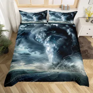 Feelyou Tornado Comforter Cover Twin Size Natural Disaster Theme Bedding Set Scary Hurricane Duvet Cover for Children Kids Boys Girls Microfiber Lightning Print Bedspread Cover Room Decor Bedclothes