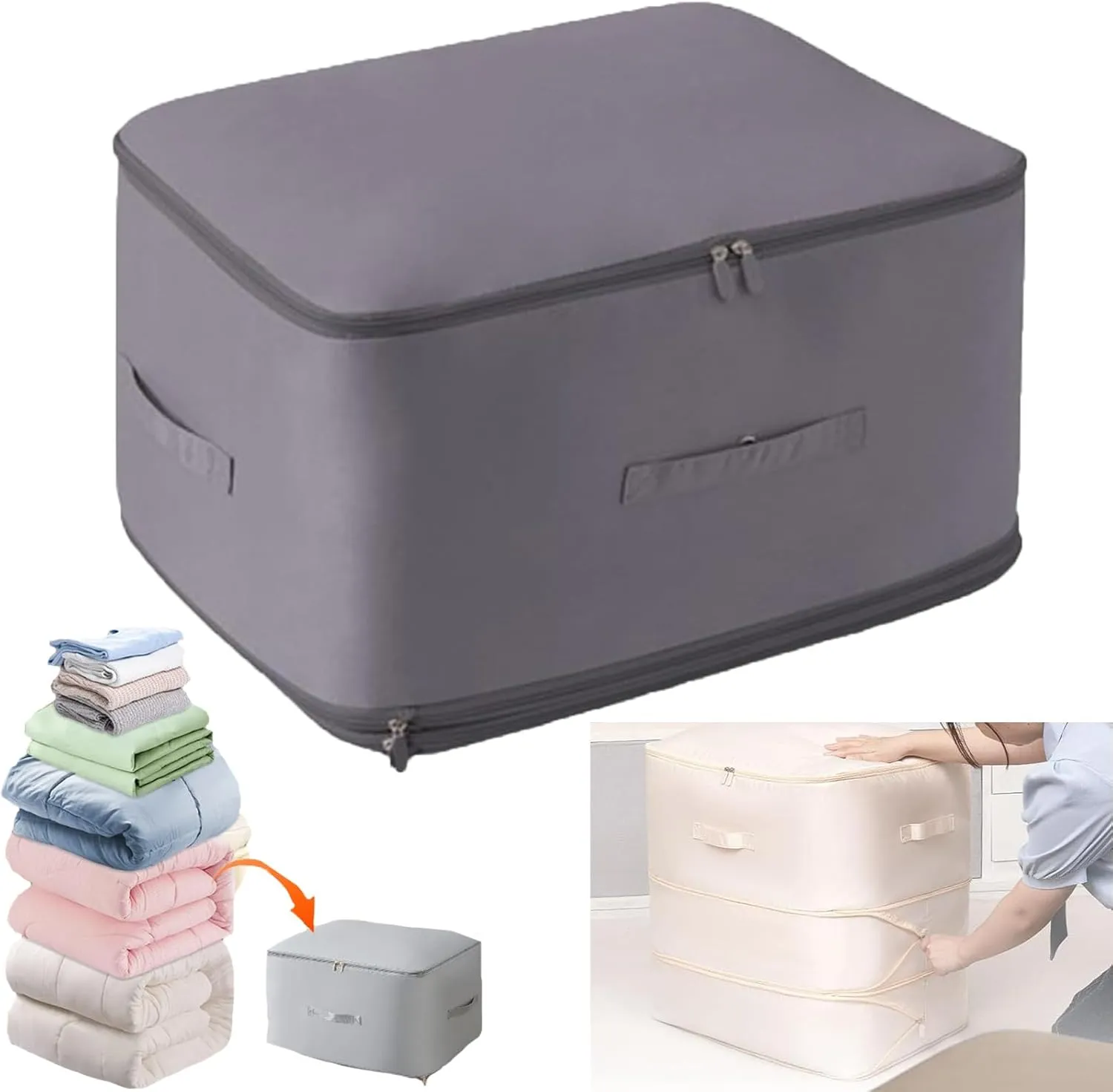 FETNHU Ultra Space Saving Self Compression Organizer, Heavy Duty Moving Bags, Travel Packing Organizers Storage Tote for Clothes Comforters,Blankets,Bedding (Gray,XL)