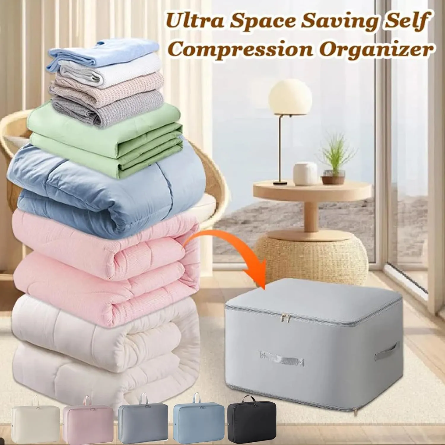 FETNHU Ultra Space Saving Self Compression Organizer, Heavy Duty Moving Bags, Travel Packing Organizers Storage Tote for Clothes Comforters,Blankets,Bedding (Gray,XL)