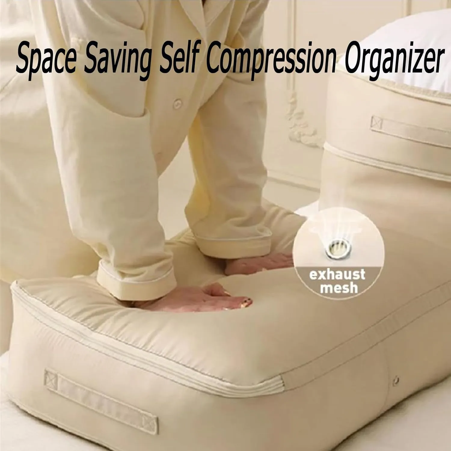 FETNHU Ultra Space Saving Self Compression Organizer, Heavy Duty Moving Bags, Travel Packing Organizers Storage Tote for Clothes Comforters,Blankets,Bedding (Gray,XL)