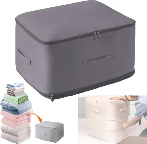 FETNHU Ultra Space Saving Self Compression Organizer, Heavy Duty Moving Bags, Travel Packing Organizers Storage Tote for Clothes Comforters,Blankets,Bedding (Gray,XL)