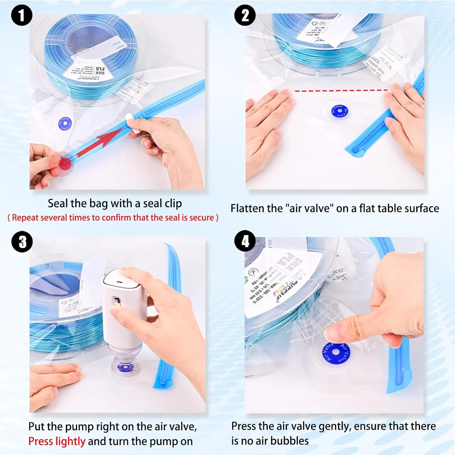 Filament Storage Bags Electric Pump Kit 30Pcs, Pro Size 13.4X12.6inch 3D Printer Filament Storage Bags Vacuum 30 Desiccants, Auto Pump,Perfect for 3D Filament Storage