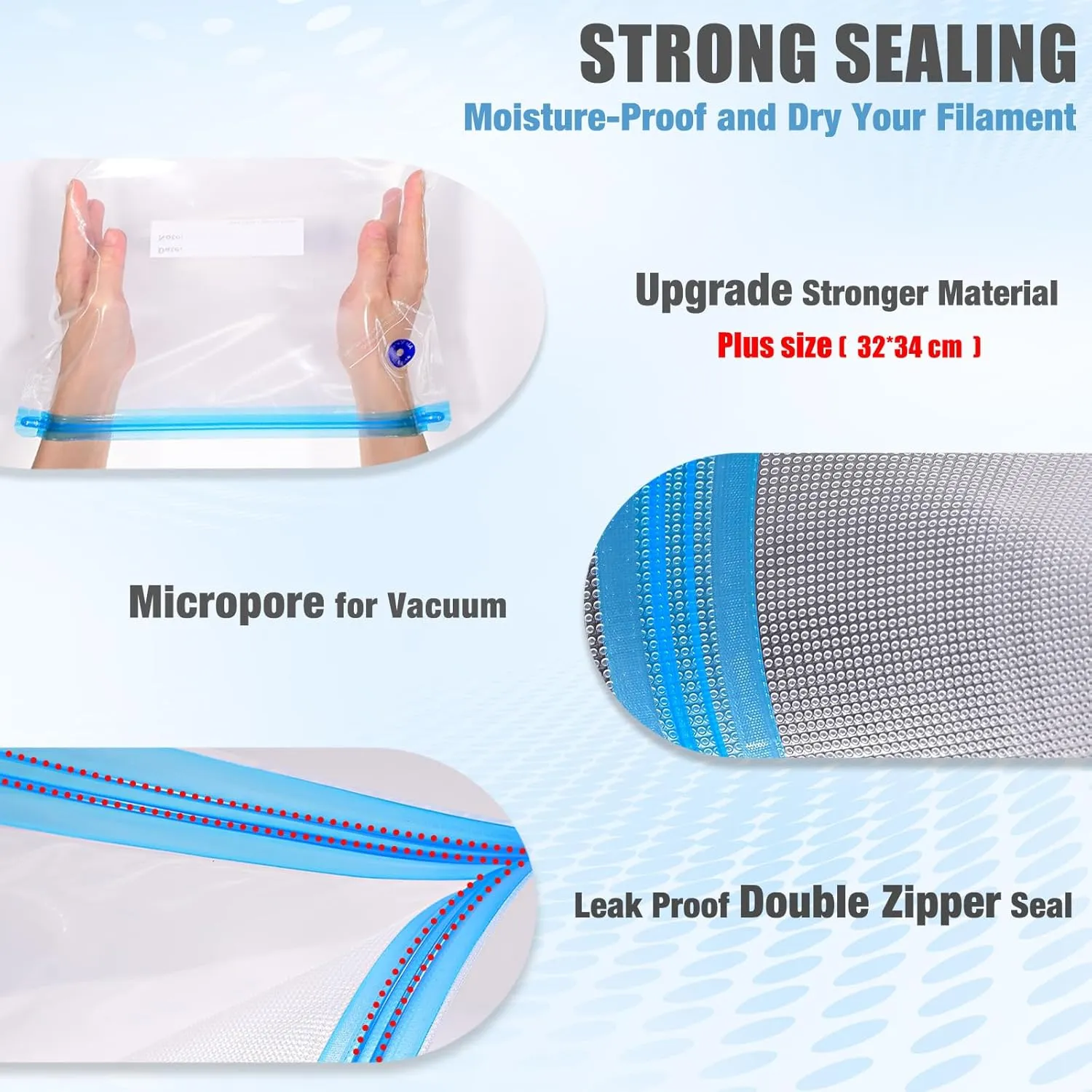 Filament Storage Bags Electric Pump Kit 30Pcs, Pro Size 13.4X12.6inch 3D Printer Filament Storage Bags Vacuum 30 Desiccants, Auto Pump,Perfect for 3D Filament Storage